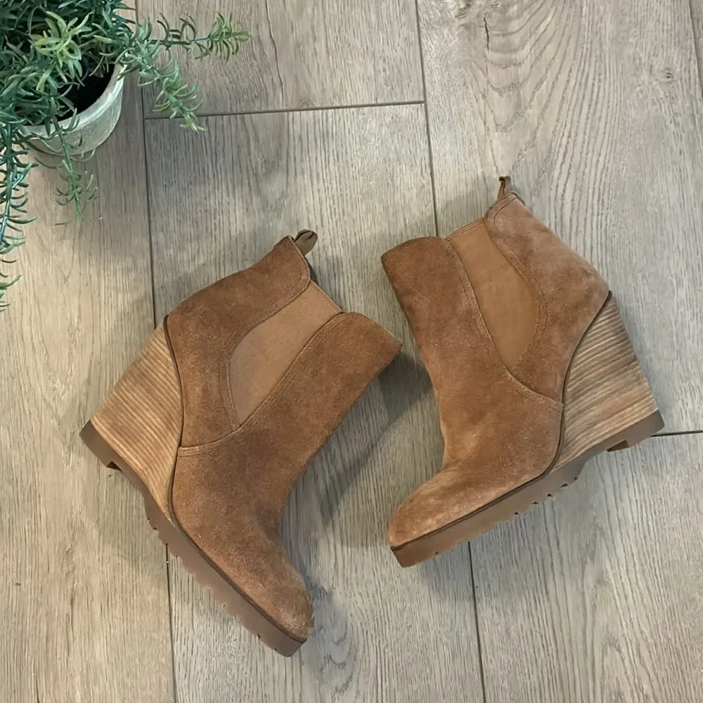 MICHAEL KORS THEA GENUINE SUEDE WEDGE ANKLE BOOTIES CHESTNUT BROWN SIZE 9.5